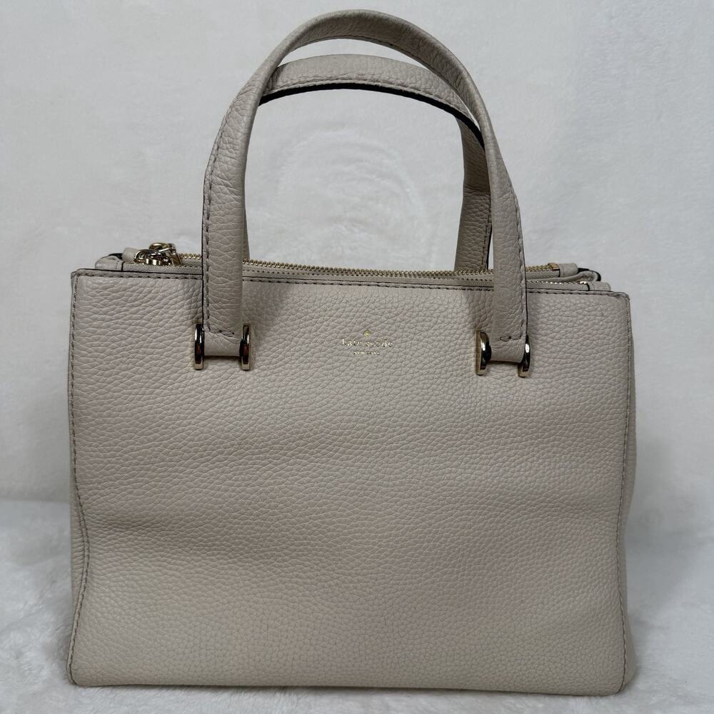 Kate Spade New York Pebbled Leather Satchel Cream Beige Structured Tote Bag